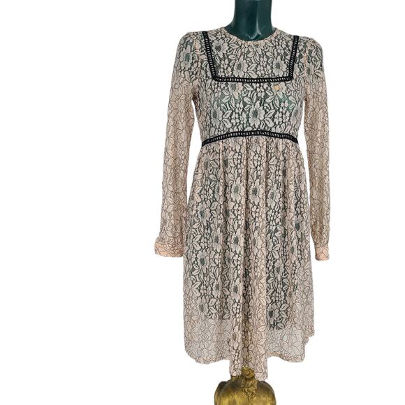 Asos Maternity Pink Black Lace Semi Sheer Long Sleeve Smock Dress Size 4 2226 - Picture 1 of 6